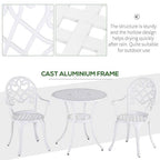 Outsunny 3PCs Garden Bistro Set Cast Aluminium Round Table with 2 Chairs White