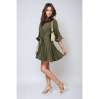 Pleated Tie Waist Mini Dress