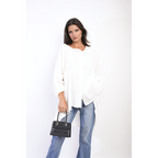 Angela Oversized Button Front Top - Stylish & Versatile Long Sleeve Shirt