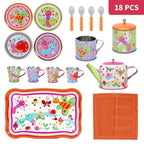 SOKA Bug Tin Tea Set - 18pc Kids Toy Tea Party Set with Colorful Illustrations - Includes Matching Car
