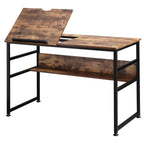 HOMCOM Adjustable Drafting Table Art Desk Drawing Table, Craft Desk Workstation for Painting, Multifunctional Writing Desk w/ 15-Level Tiltable Tabletop and Storage Shelf, Home Office, Rustic Brown