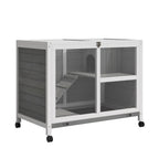 PawHut Rabbit Hutch Indoor Wooden Guinea Pig House Hamster Cage with Wheels, 2 Layers Bunny Cage with Openable Roof, 91.5 x 53.3 x 73 cm, Brown