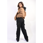 Zoey Drawstring Flap Pocket Wide Leg Cargo Jeans