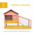 Pawhut 2-Tier Solid Wood Rabbit Bunny Guinea Pig Hutch Water Resistant Asphalt Roof Ramp Sliding Tray, 144 x 64.5 x 100 cm, 15 kg