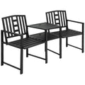 2-Seat Garden Chair Bench Loveseats w/Coffee Table, Slatted Design - Patio Yard