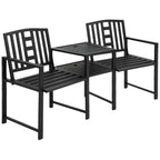 2-Seat Garden Chair Bench Loveseats w/Coffee Table, Slatted Design - Patio Yard