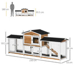 PawHut Large Rabbit Hutch Outdoor, 2-Tier Guinea Pig Hutch, Wooden Bunny Run, Small Animal House with Double Side Run Boxes, No-leak Plastic Tray, Ramp, 230 x 53 x 93.5cm