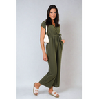 Belted V Neck Jumpsuit with Side Pockets