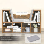 HOMCOM Bookcase Storage Shelf with Cushioned Reading Seat, Cube Bookshelf Organizer for Bedroom Living Room, Rustic Brown