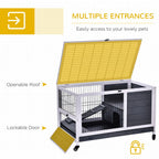 PawHut Wooden Rabbit Hutch Guinea Pigs House Bunny Small Animal Cage Openable Roof Portable Indoor Enclosed Run 90 x 53 x 59 cm White
