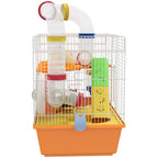 PawHut Hamster Cage: 3 Tiers, Gerbil Cage for Dwarf Hamsters, Tubes, Ladder