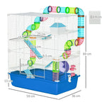 PawHut Hamster Cage with Tunnel Tube System, 5 Level Gerbil Haven with Water Bottle, Exercise Wheel, Food Dish, Ramps 59 cm x 36 cm x 69 cm - Blue