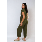 Belted V Neck Jumpsuit with Side Pockets