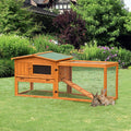 PawHut Rabbit Hutch with Run Wooden Guinea Pig Hutch Outdoor Bunny Cage Hide House with Sliding Tray, Hay Rack, Ramp, 156 x 58 x 68cm, Orange