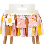 UOAOU Groovy One First Birthday High Chair Banner – Daisy Hippie Theme Decor