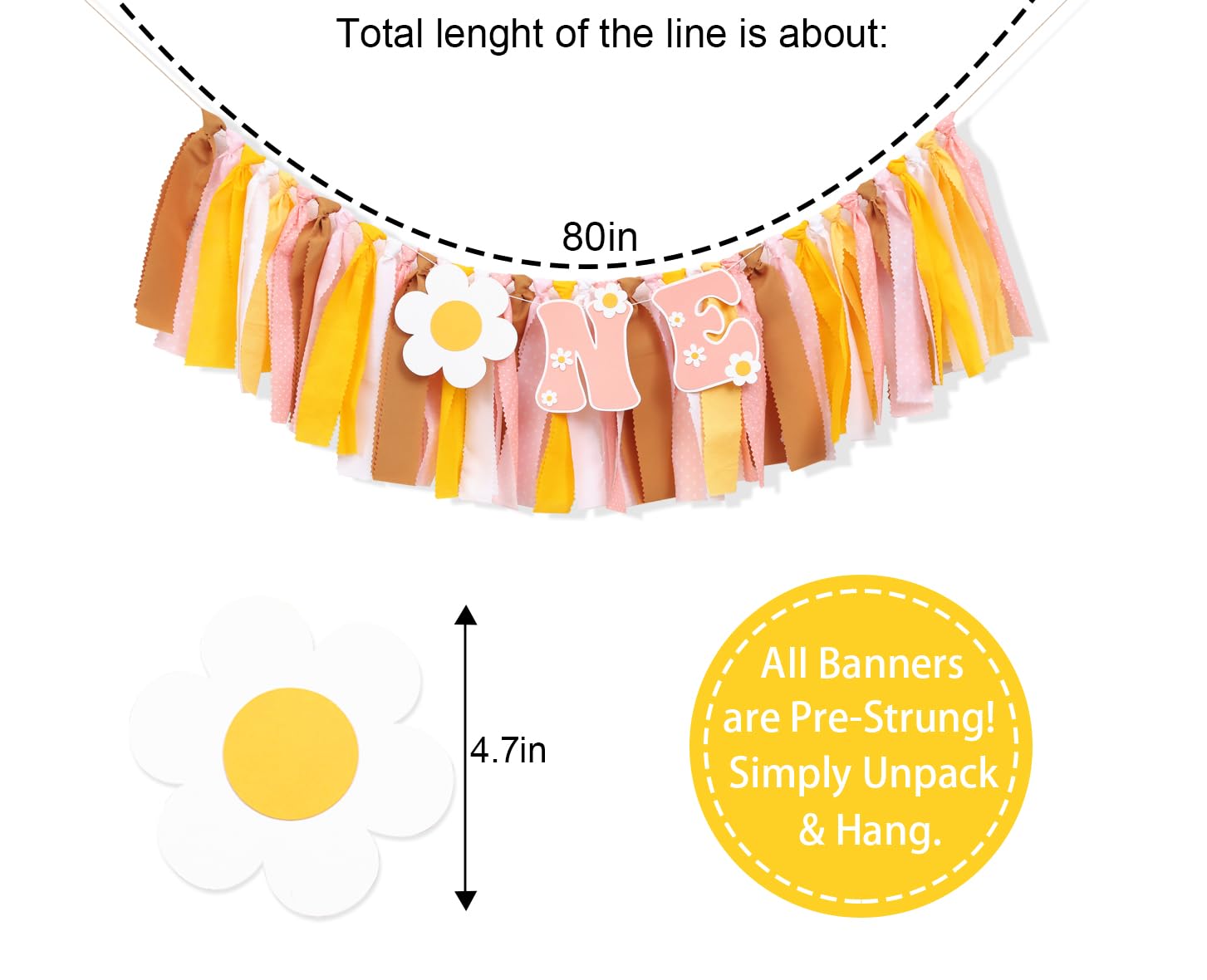 UOAOU Groovy One First Birthday High Chair Banner – Daisy Hippie Theme Decor