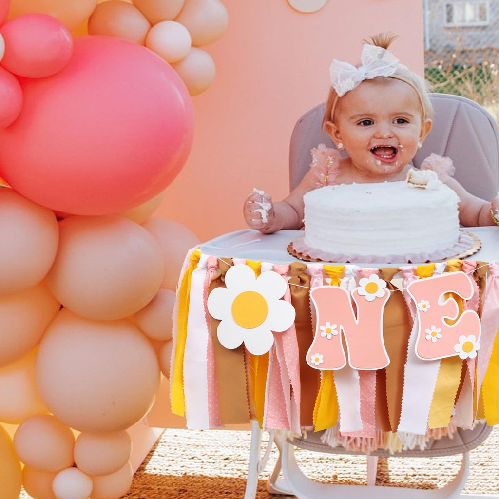 UOAOU Groovy One First Birthday High Chair Banner – Daisy Hippie Theme Decor