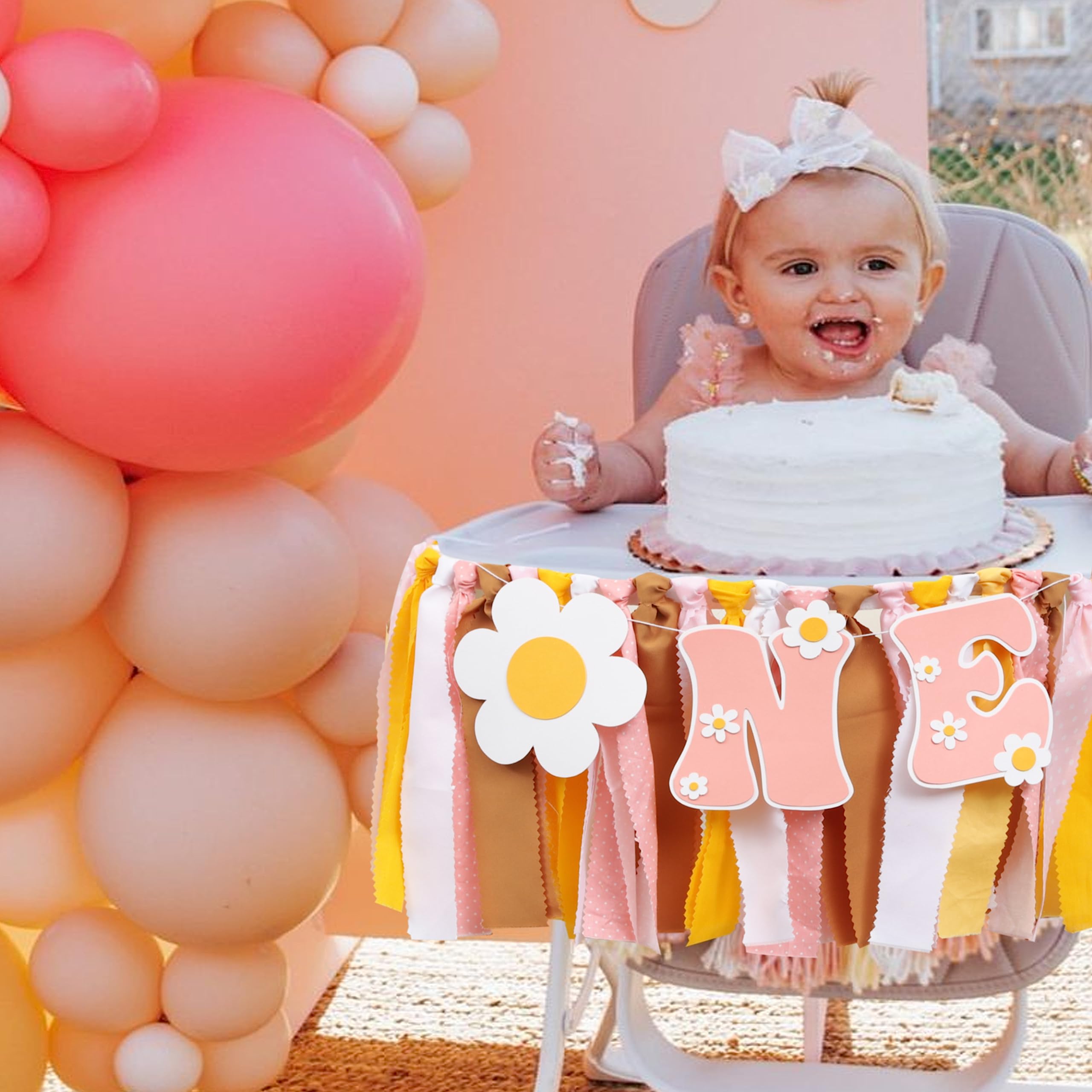 UOAOU Groovy One First Birthday High Chair Banner – Daisy Hippie Theme Decor
