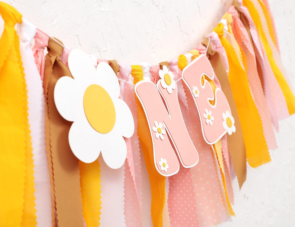 UOAOU Groovy One First Birthday High Chair Banner – Daisy Hippie Theme Decor