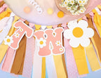 UOAOU Groovy Two Birthday High Chair Banner – Retro Daisy Hippie 2nd Birthday Decorations