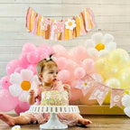 UOAOU Groovy Two Birthday High Chair Banner – Retro Daisy Hippie 2nd Birthday Decorations