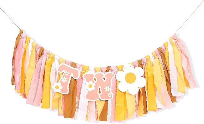 UOAOU Groovy Two Birthday High Chair Banner – Retro Daisy Hippie 2nd Birthday Decorations