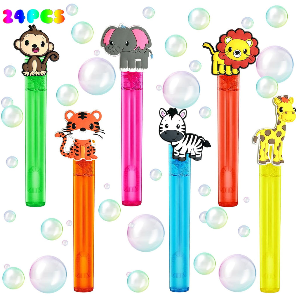 uoyoi Jungle Safari Bubble Wands 24pcs — Kids Party Favors, Zoo Theme Birthday Supplies