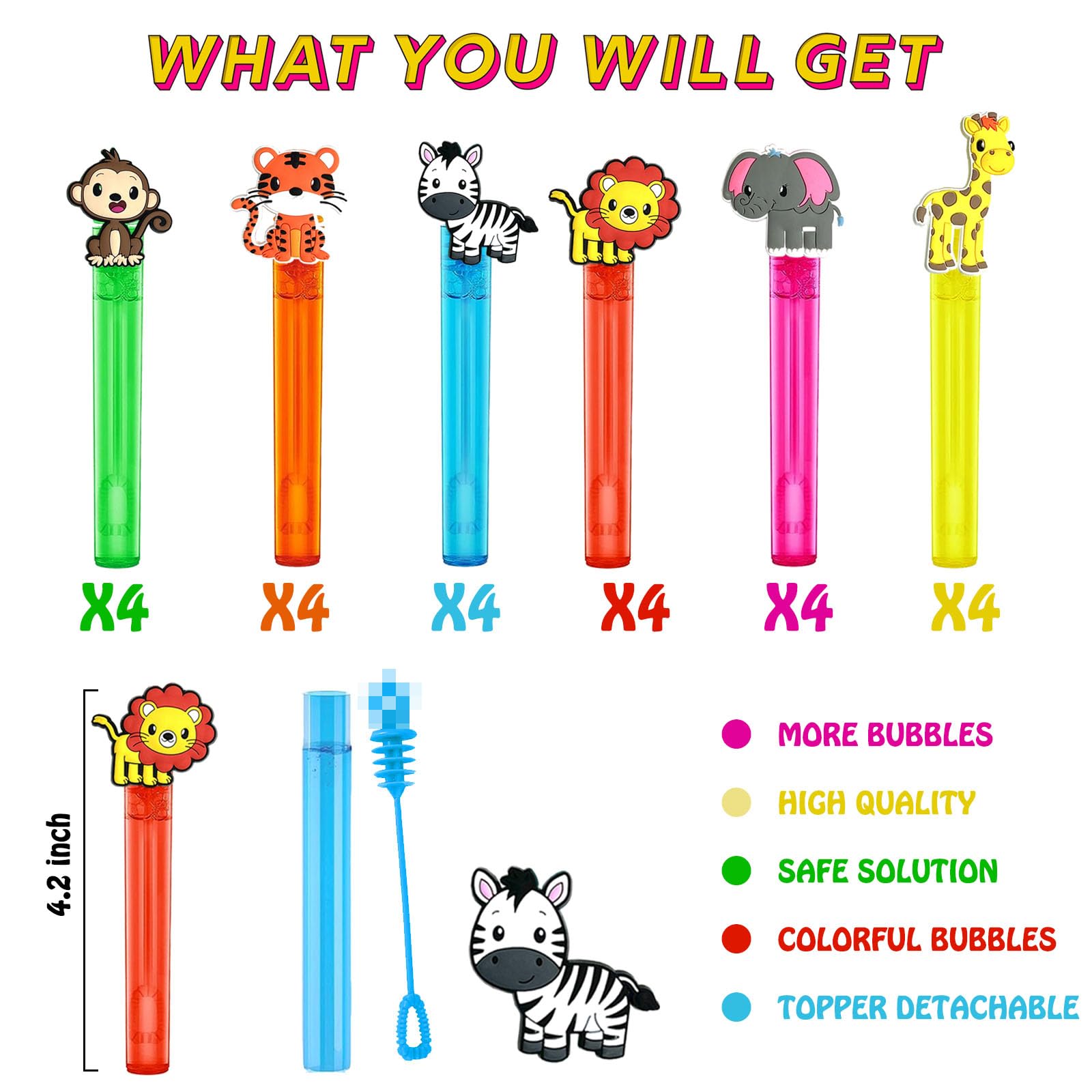 uoyoi Jungle Safari Bubble Wands 24pcs — Kids Party Favors, Zoo Theme Birthday Supplies
