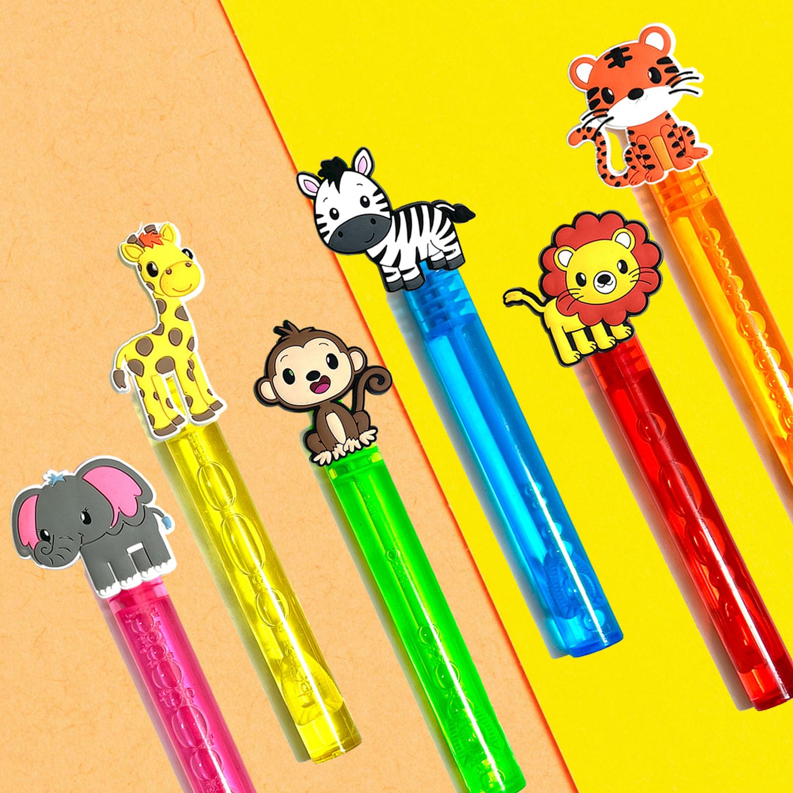 uoyoi Jungle Safari Bubble Wands 24pcs — Kids Party Favors, Zoo Theme Birthday Supplies