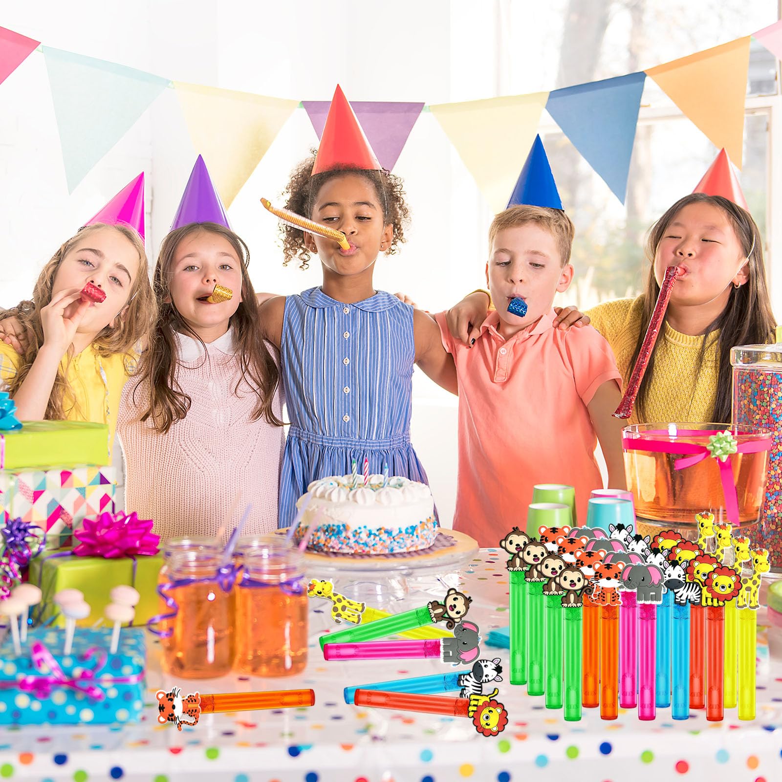 uoyoi Jungle Safari Bubble Wands 24pcs — Kids Party Favors, Zoo Theme Birthday Supplies