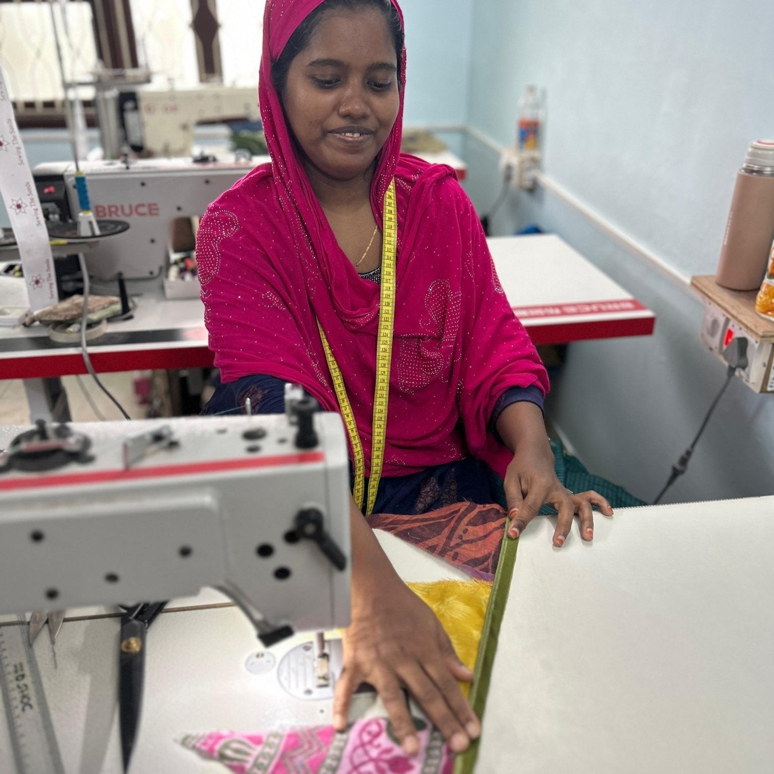 Upcycled sari flags, reusable sari bunting