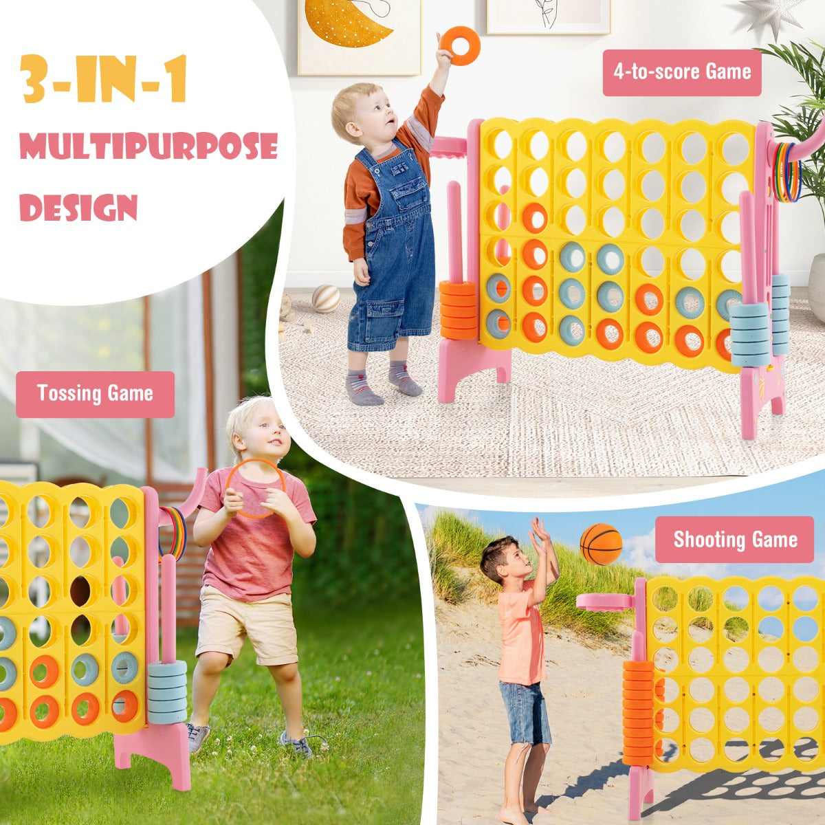 Upgraded 4-to-Score Game Set with Basketball Hoop and Toss Ring for Kids and Adults-Navy