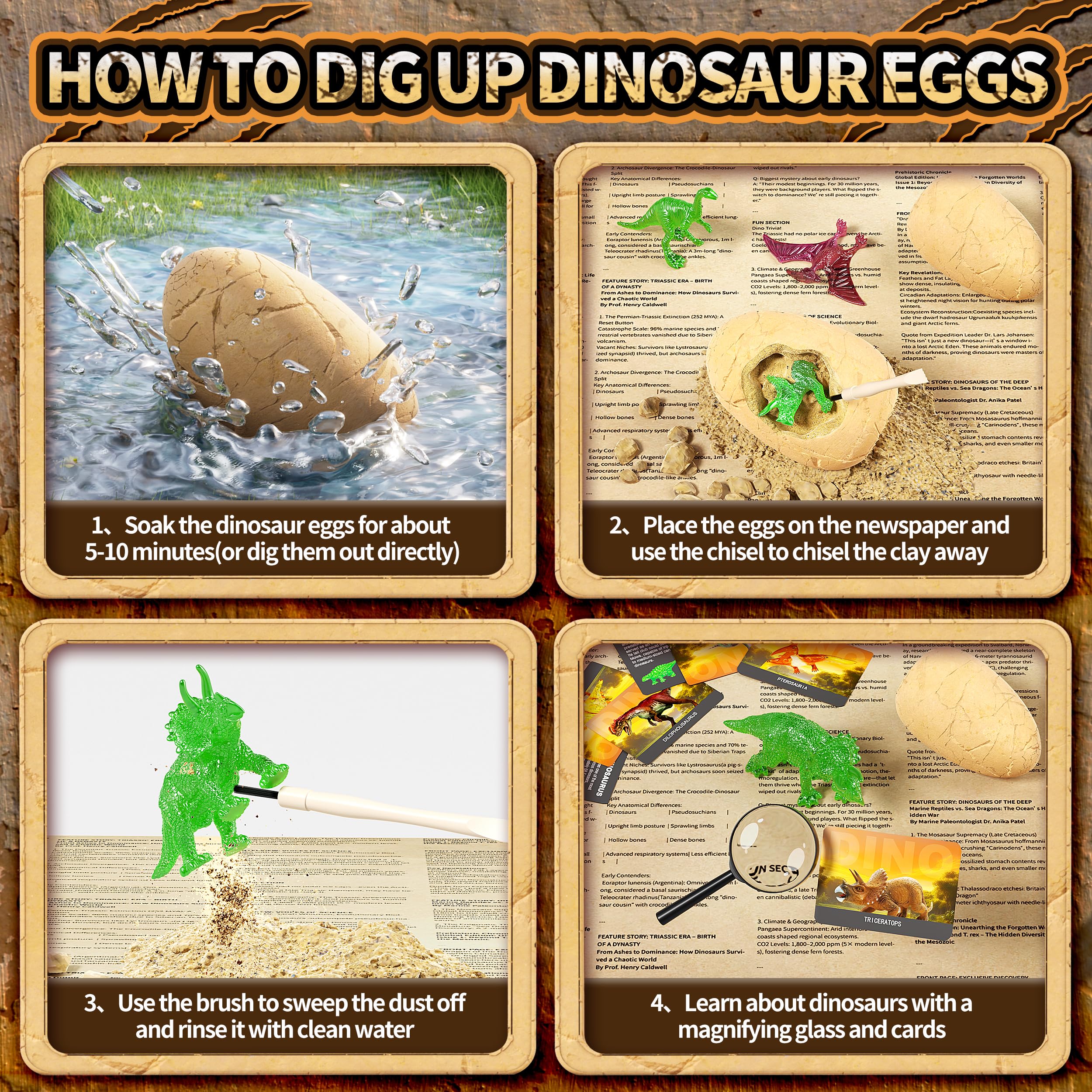 Uregoio 24 Glow-in-the-Dark Dinosaur Eggs Dig Kit – STEM Excavation & Party Favors for Kids