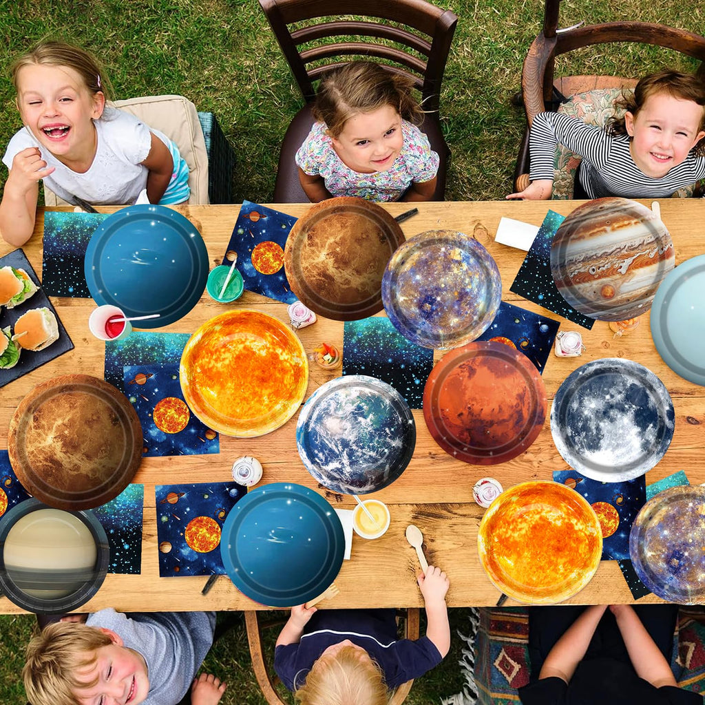 UROINEPA Space Theme Party Decorations – 100 Pcs Galaxy Plates & Napkins for Kids' Space Birthday