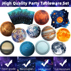 UROINEPA Space Theme Party Decorations – 100 Pcs Galaxy Plates & Napkins for Kids' Space Birthday