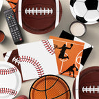 UROINEPA Sports Birthday Decorations 80Pcs – Plates & Napkins Set (Football, Soccer, Baseball, Basketball) for Boys Party