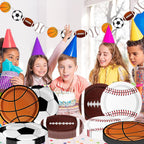 UROINEPA Sports Birthday Decorations 80Pcs – Plates & Napkins Set (Football, Soccer, Baseball, Basketball) for Boys Party