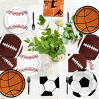 UROINEPA Sports Birthday Decorations 80Pcs – Plates & Napkins Set (Football, Soccer, Baseball, Basketball) for Boys Party