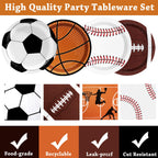 UROINEPA Sports Birthday Decorations 80Pcs – Plates & Napkins Set (Football, Soccer, Baseball, Basketball) for Boys Party