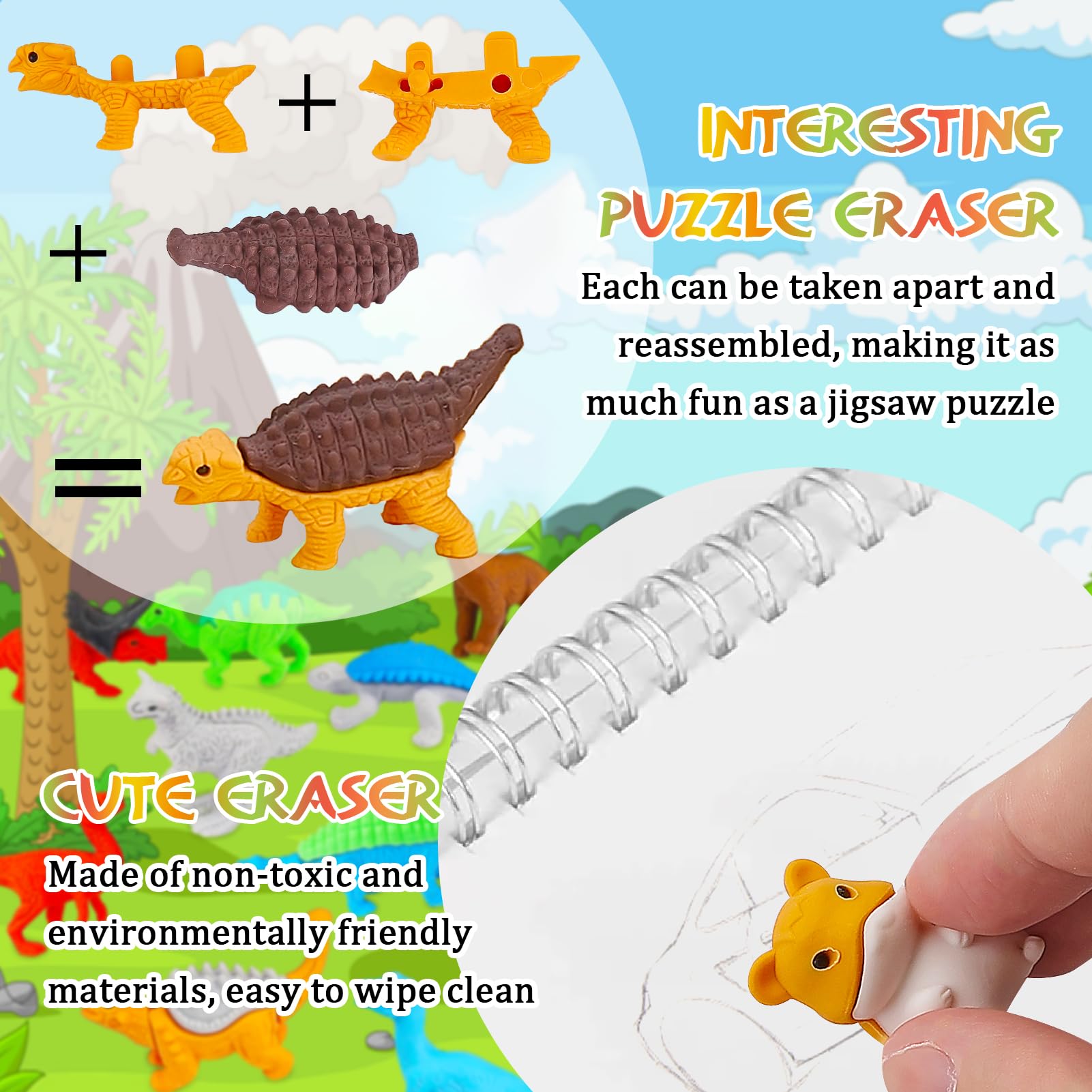 URSKYTOUS 130Pcs Animal Erasers – 3D Puzzle Pencil Erasers for Kids, Classroom Rewards & Party Favors