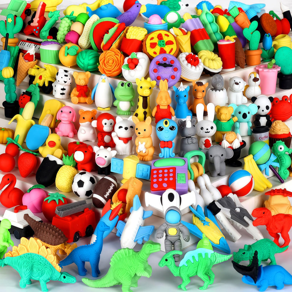 URSKYTOUS 130Pcs Animal Erasers – 3D Puzzle Pencil Erasers for Kids, Classroom Rewards & Party Favors