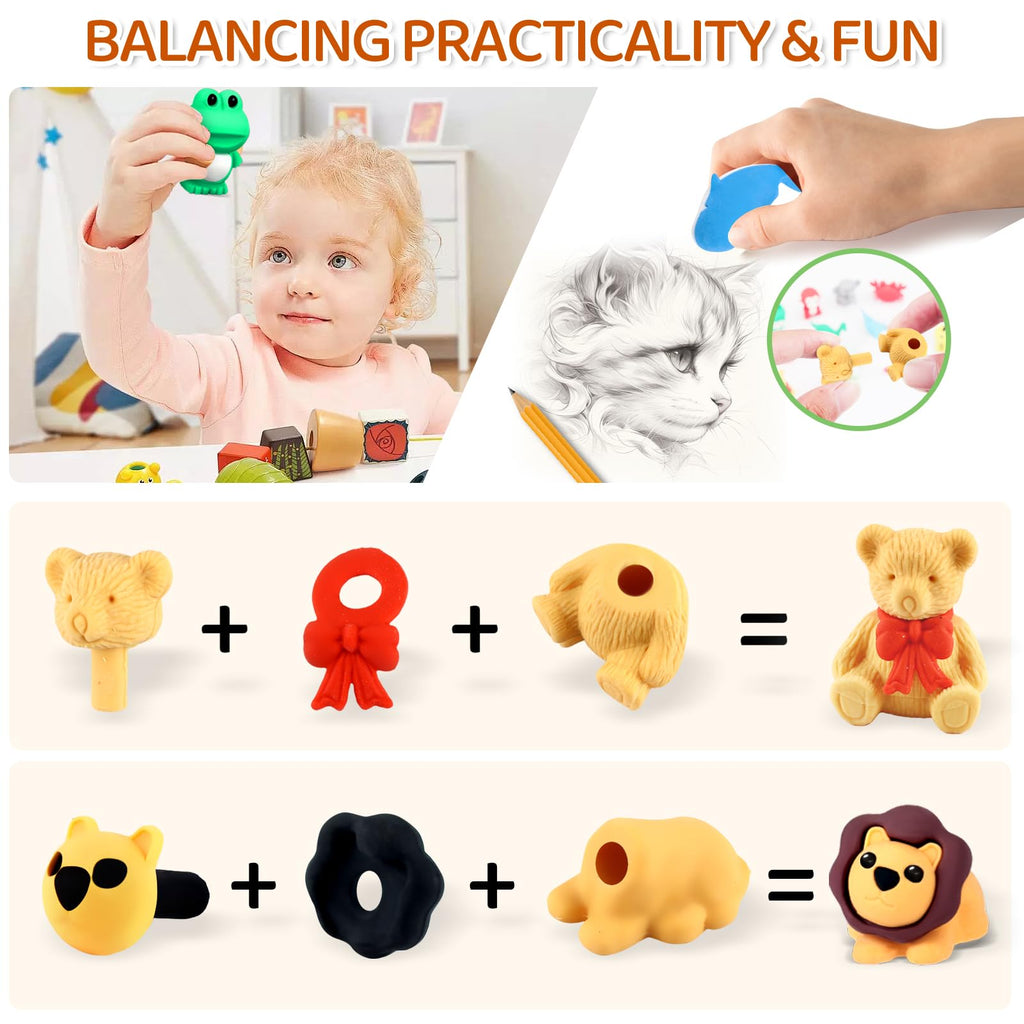 URSKYTOUS 151Pcs Animal Erasers Puzzle Set – Classroom Prizes & Party Favors