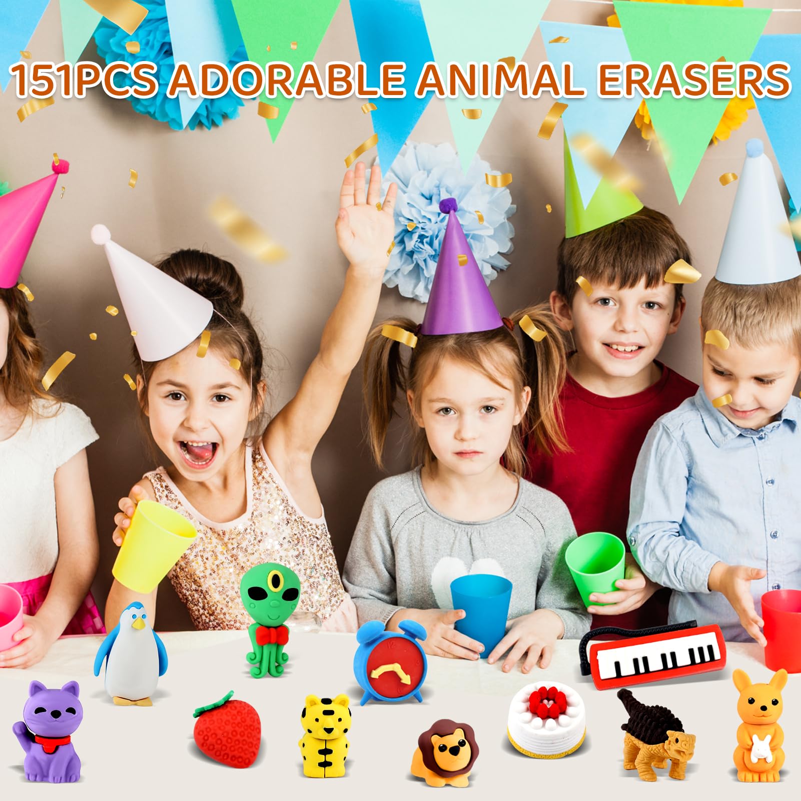 URSKYTOUS 151Pcs Animal Erasers Puzzle Set – Classroom Prizes & Party Favors