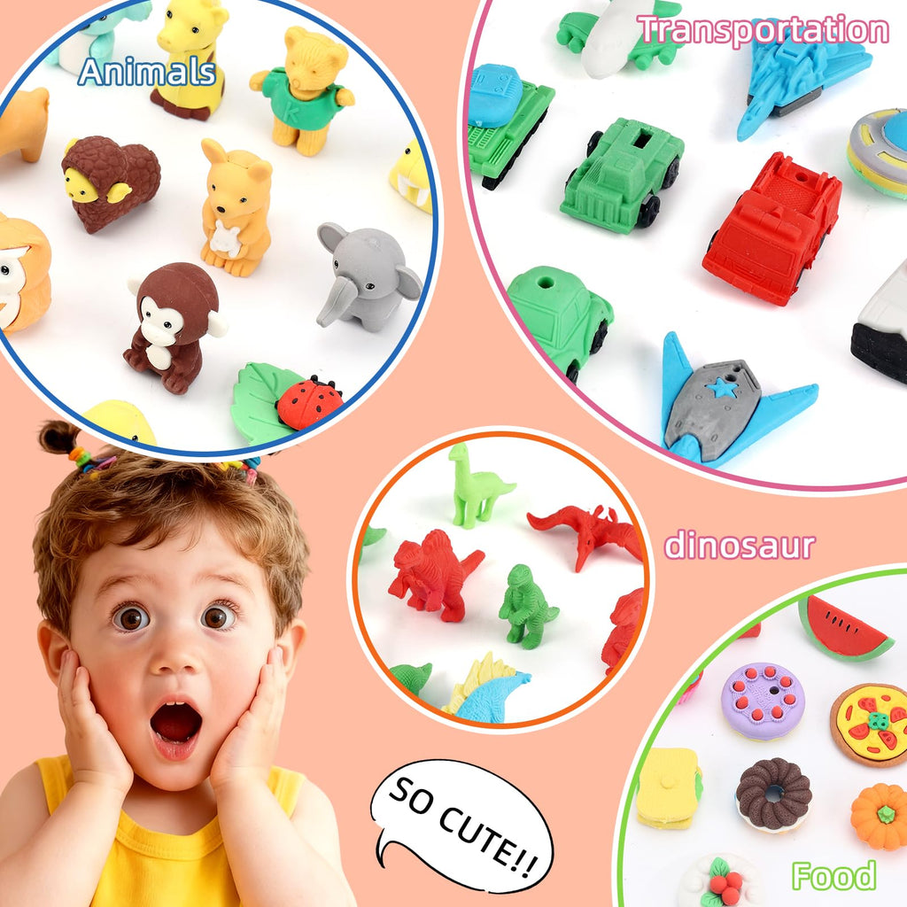 URSKYTOUS 150Pcs Animal Erasers Bulk - 3D Puzzle Erasers for Kids, Classroom Rewards & Party Favors