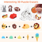 URSKYTOUS 150Pcs Animal Erasers Bulk - 3D Puzzle Erasers for Kids, Classroom Rewards & Party Favors