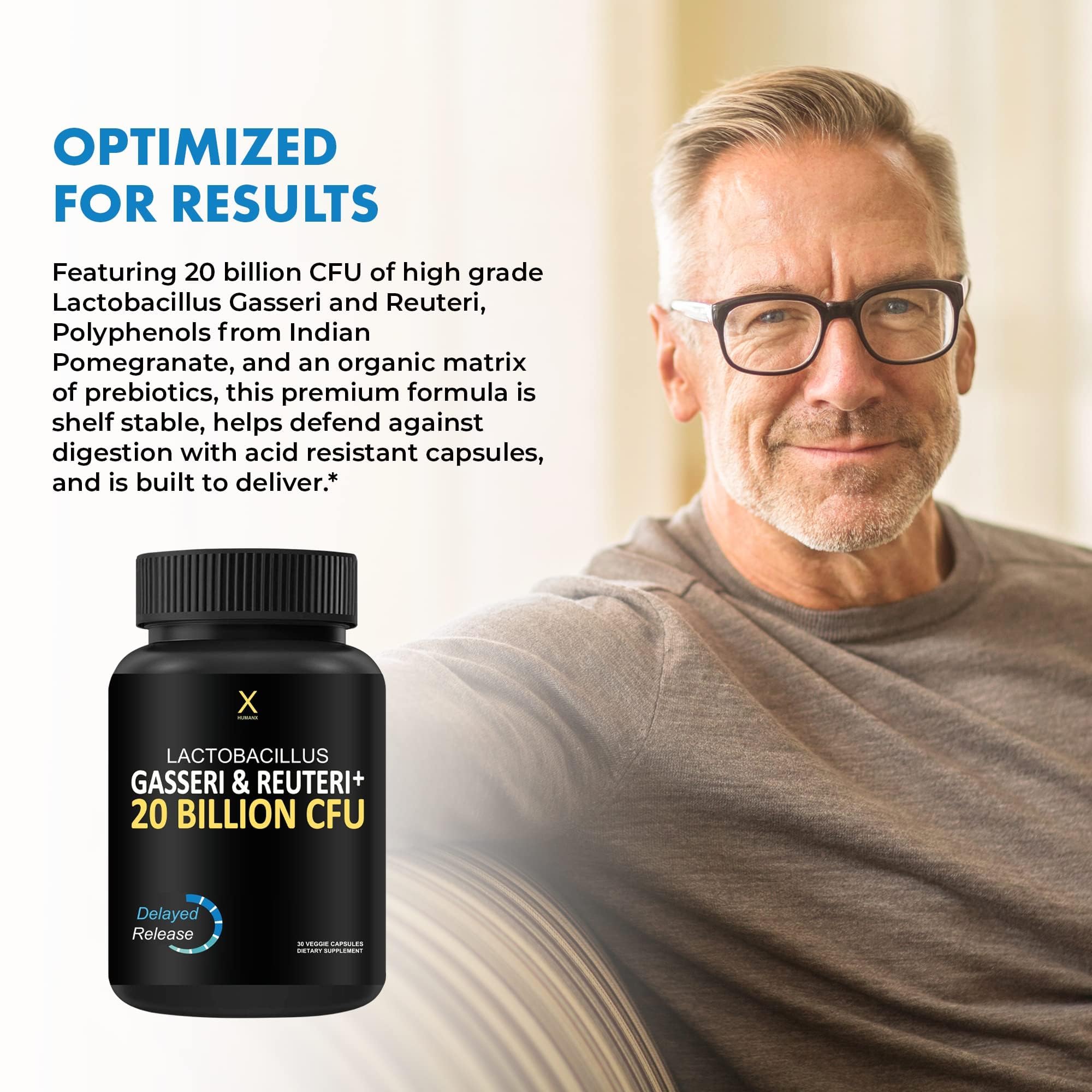 HUMANX Lactobacillus Gasseri & Reuteri+ 20 Mrd. KBE Probiotikum – Bio-Präbiotika & Punicalagine – Hergestellt in den USA