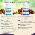 Real Mushrooms Zinc & Vitamin D2 Capsules – Organic Reishi & Chaga – Vegan, Non-GMO, Gluten-Free – 120 Count