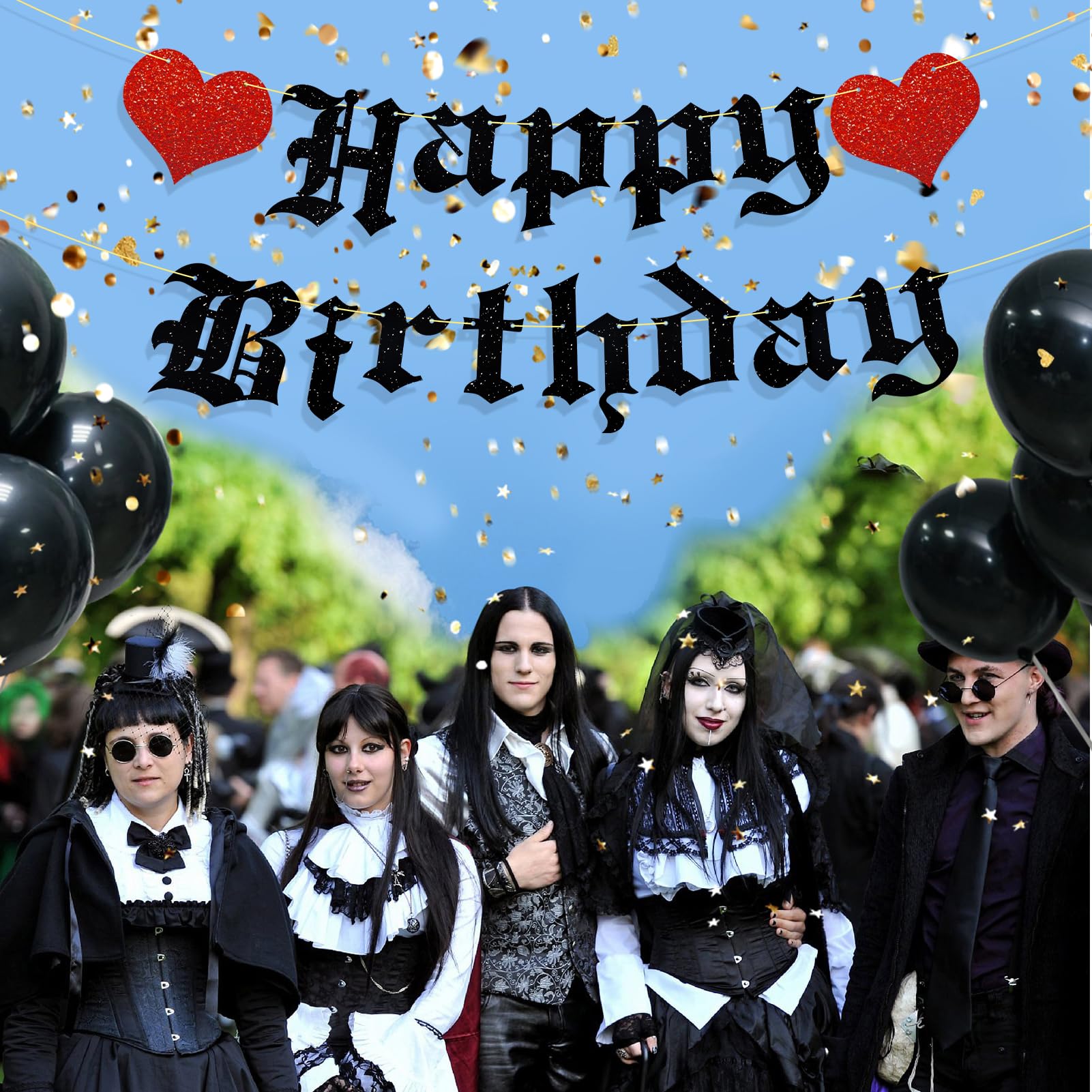 Ushinemi Pre-Strung Goth Birthday Banner – Glitter Gothic Party Decor