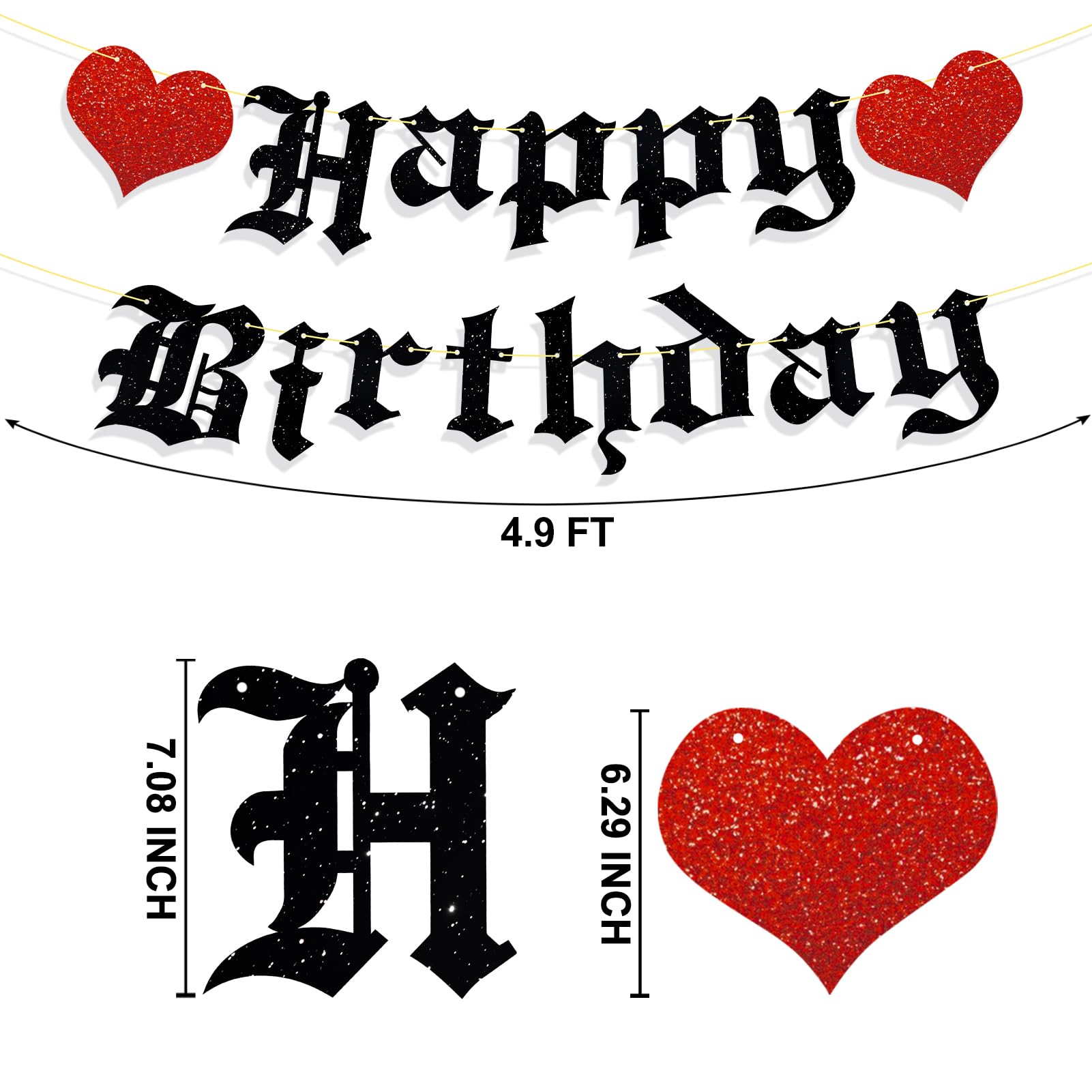 Ushinemi Pre-Strung Goth Birthday Banner – Glitter Gothic Party Decor