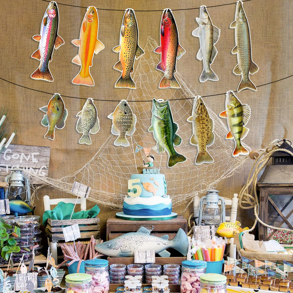 Ushinemi Fishing Birthday Decorations — Gone Fishing Banner for Adults and Kids